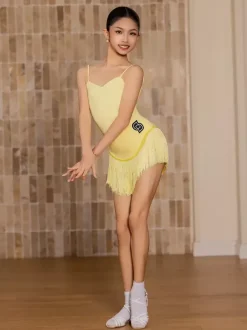 Latin Dance Dresses Yellow Girl's Adult Tassel Shapping Latin Dance Costumes
