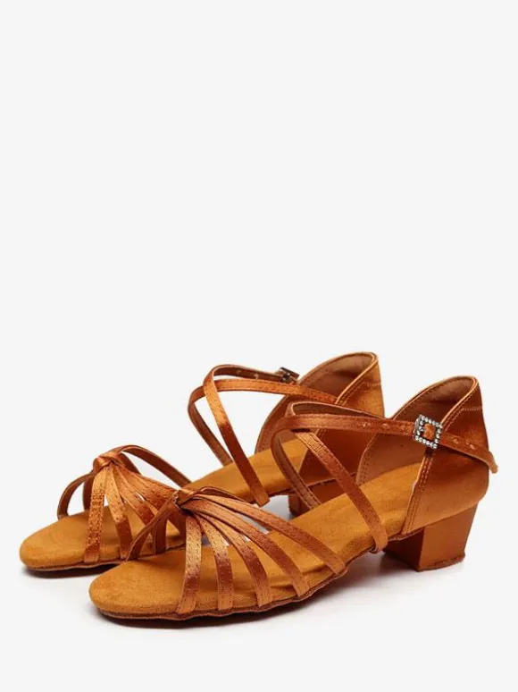 Latin Dance Shoes Brown Round Toe Buckle Dance Shoes