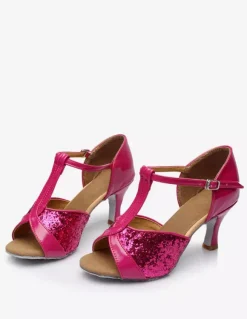 Latin Dance Shoes Glitter Open Toe T Type Dancing Shoes Gold Ballroom Shoes