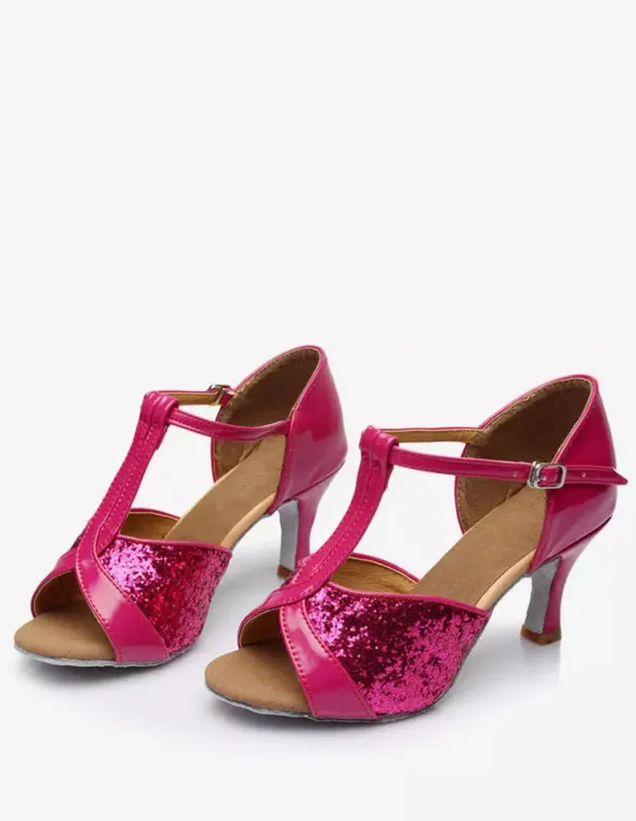 Latin Dance Shoes Glitter Open Toe T Type Dancing Shoes Gold Ballroom Shoes