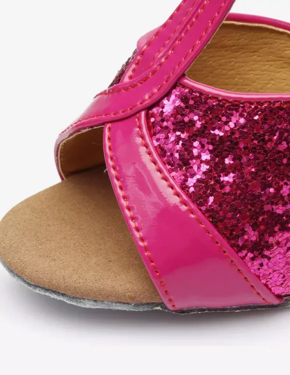 Latin Dance Shoes Glitter Open Toe T Type Dancing Shoes Gold Ballroom Shoes