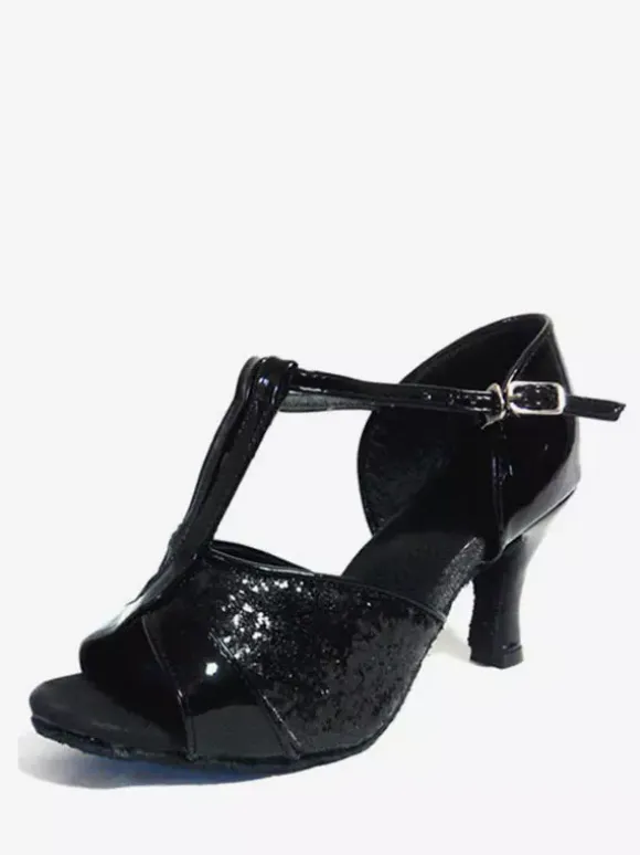 Latin Dance Shoes Glitter Open Toe T Type Dancing Shoes Gold Ballroom Shoes
