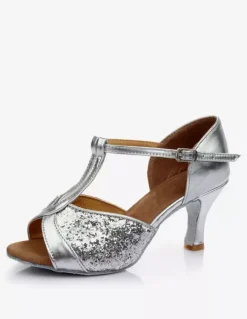 Latin Dance Shoes Glitter Open Toe T Type Dancing Shoes Gold Ballroom Shoes