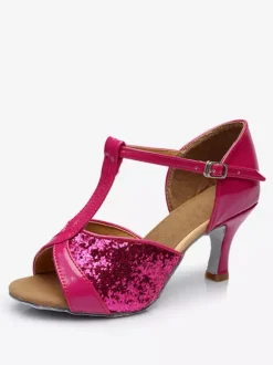 Latin Dance Shoes Glitter Open Toe T Type Dancing Shoes Gold Ballroom Shoes