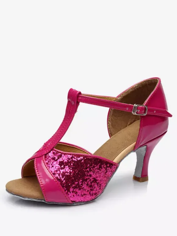 Latin Dance Shoes Glitter Open Toe T Type Dancing Shoes Gold Ballroom Shoes