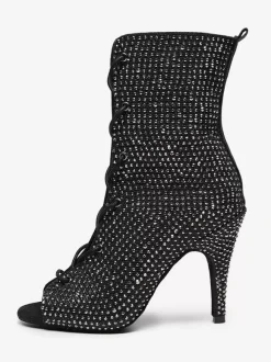 Latin Dance Shoes PU Leather Black Peep Toe Rhinestones Dance Shoes