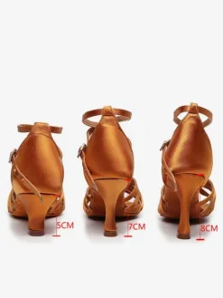 Latin Dance Shoes Satin Coffee Brown Peep Toe Stiletto Heel Satin Dance Latin Shoes