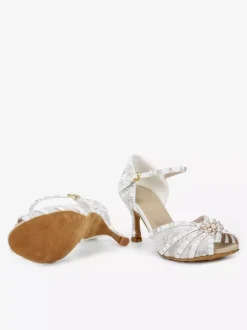 Latin Dance Shoes Satin Open Toe Pearls Buckle Detail Ballroom Shoes