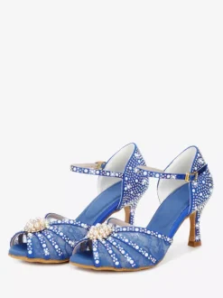 Latin Dance Shoes Satin Open Toe Pearls Buckle Detail Ballroom Shoes