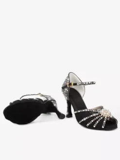 Latin Dance Shoes Satin Open Toe Pearls Buckle Detail Ballroom Shoes