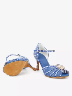Latin Dance Shoes Satin Open Toe Pearls Buckle Detail Ballroom Shoes