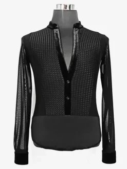 Latin Dance Ballroom Costume Black Men's Polyester Sexy Latin Tops Dancing Wear