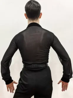 Latin Dance Ballroom Costume Black Men's Polyester Sexy Latin Tops Dancing Wear