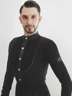 Latin Dance Ballroom Costume Black Men's Sexy Polyester Tops Dancing Costume