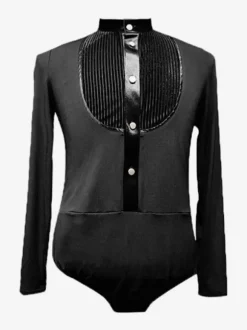 Latin Dance Ballroom Costume Black Men's Sexy Polyester Tops Dancing Costume