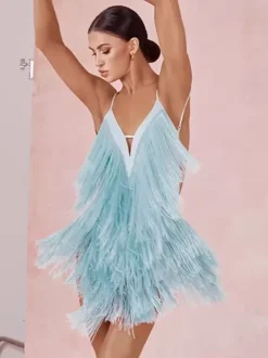 Latin Dance Costume Avocado Green Women's Fringe Dress Sexy Polyester Dress Dancing Wear