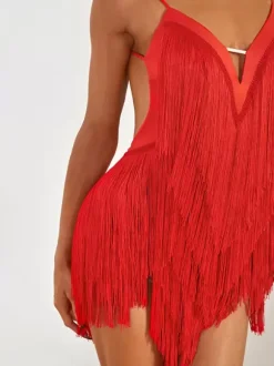 Latin Dance Costume Avocado Green Women's Fringe Dress Sexy Polyester Dress Dancing Wear
