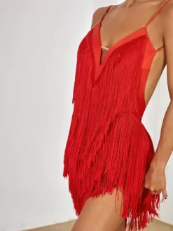Latin Dance Costume Avocado Green Women's Fringe Dress Sexy Polyester Dress Dancing Wear