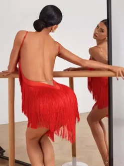 Latin Dance Costume Avocado Green Women's Fringe Dress Sexy Polyester Dress Dancing Wear