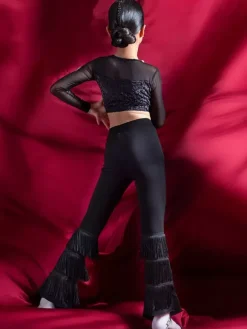Latin Dance Costume Black Girl's Polyester Pants Top Latin Dancer Dancing Wear