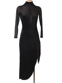 Latin Dance Costume Black Women's Polyester Dress Sexy Fringe Latin Dancer Dancing Costume