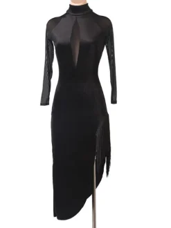 Latin Dance Costume Black Women's Polyester Dress Sexy Fringe Latin Dancer Dancing Costume