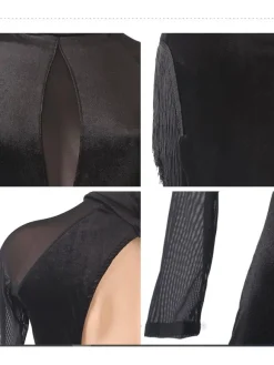 Latin Dance Costume Black Women's Polyester Dress Sexy Fringe Latin Dancer Dancing Costume
