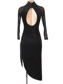 Latin Dance Costume Black Women's Polyester Dress Sexy Fringe Latin Dancer Dancing Costume