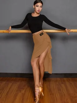 Latin Dance Costume Black Women's Polyester Top Skirt Backless Elegant Latin Dancer Dancing Wear