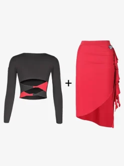 Latin Dance Costume Black Women's Polyester Top Skirt Backless Elegant Latin Dancer Dancing Wear
