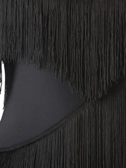 Latin Dance Costume Black Women's Fringe Rhinestones Bodycon Sexy Polyester Dress Dancing Costume