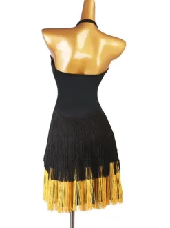 Latin Dance Costume Black Women's Fringe Rhinestones Bodycon Sexy Polyester Dress Dancing Costume