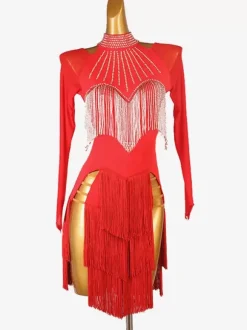 Latin Dance Costume Black Women's Split Front Sequins Lycra Spandex Dress Dancing Costume