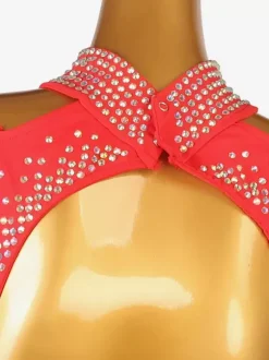Latin Dance Costume Black Women's Split Front Sequins Lycra Spandex Dress Dancing Costume