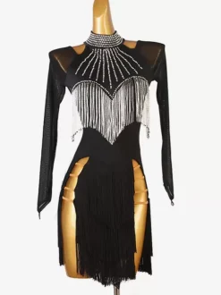 Latin Dance Costume Black Women's Split Front Sequins Lycra Spandex Dress Dancing Costume