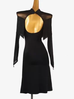 Latin Dance Costume Black Women's Fringe Backless Lycra Spandex Dress Dancing Costume