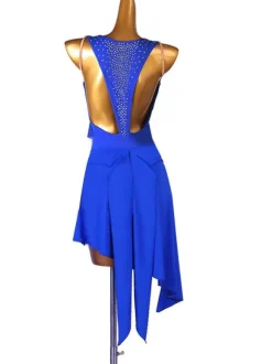 Latin Dance Costume Blue Women's Rhinestones Fringe Bodycon Sexy Polyester Dress Dancing Wear
