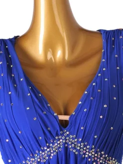 Latin Dance Costume Blue Women's Rhinestones Fringe Bodycon Sexy Polyester Dress Dancing Wear