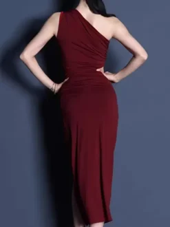 Latin Dance Costume Burgundy Women's Polyester Dress Sexy Split Front Latin Dancer Dancing Costume