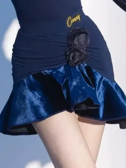 Latin Dance Costume Dark Navy Women's Ruffles Halter Sexy Shaping Western Latin Dancer Dancing Wear