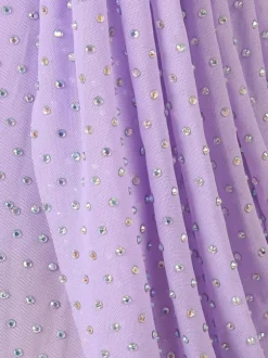 Latin Dance Costume Lavender Women's Polyester Dress Open Shoulder Sexy Rhinestones Latin Dancer Dancing Costume