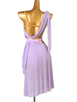 Latin Dance Costume Lavender Women's Polyester Dress Open Shoulder Sexy Rhinestones Latin Dancer Dancing Costume