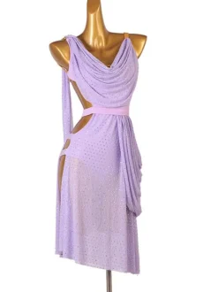 Latin Dance Costume Lavender Women's Polyester Dress Open Shoulder Sexy Rhinestones Latin Dancer Dancing Costume