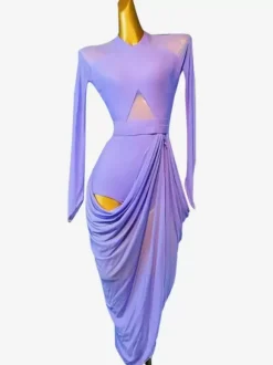 Latin Dance Costume Lilac Women's Sexy Lycra Spandex Dress Dancing Costume
