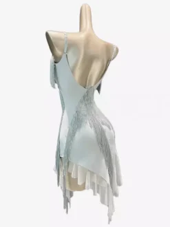 Latin Dance Costume Pastel Blue Women's Polyester Fringe Backless Latin Dancer Dancing Costume