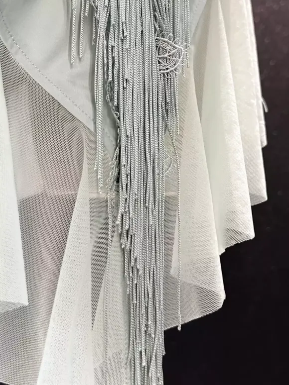 Latin Dance Costume Pastel Blue Women's Polyester Fringe Backless Latin Dancer Dancing Costume