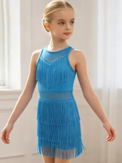 Latin Dance Costume Peach Girl's Polyester Dress Elegant Fringe Latin Dancer Dancing Wear