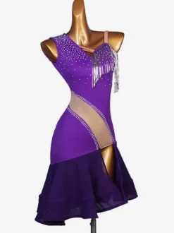 Latin Dance Costume Purple Women's Set Lycra Spandex Dress Dancing Costume Cosplay Costume Carnival