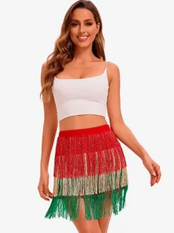 Latin Dance Costume Red Women Skirt Sexy Fringe Dancer Dancing Wear