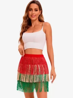 Latin Dance Costume Red Women Skirt Sexy Fringe Dancer Dancing Wear